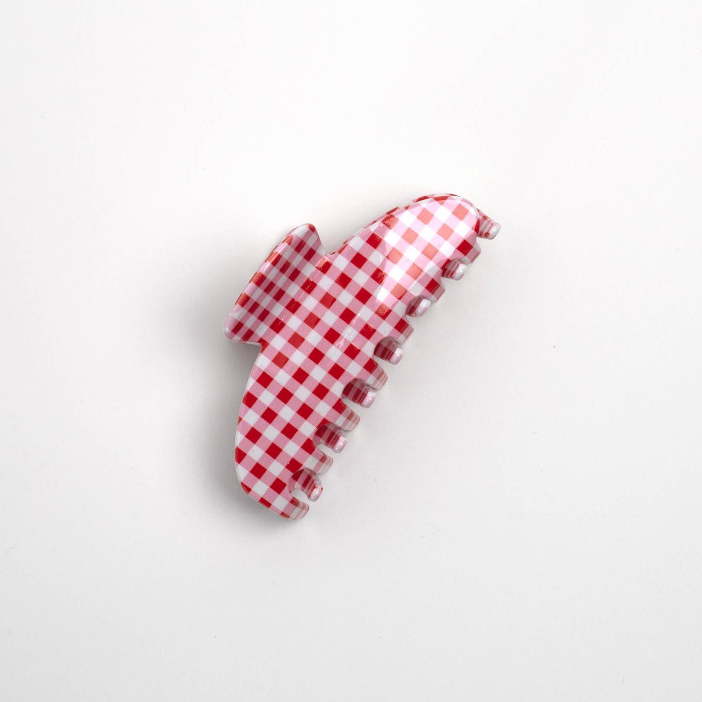 THOC Sorelle Claw Clip in Red and white gingham shown from the side
