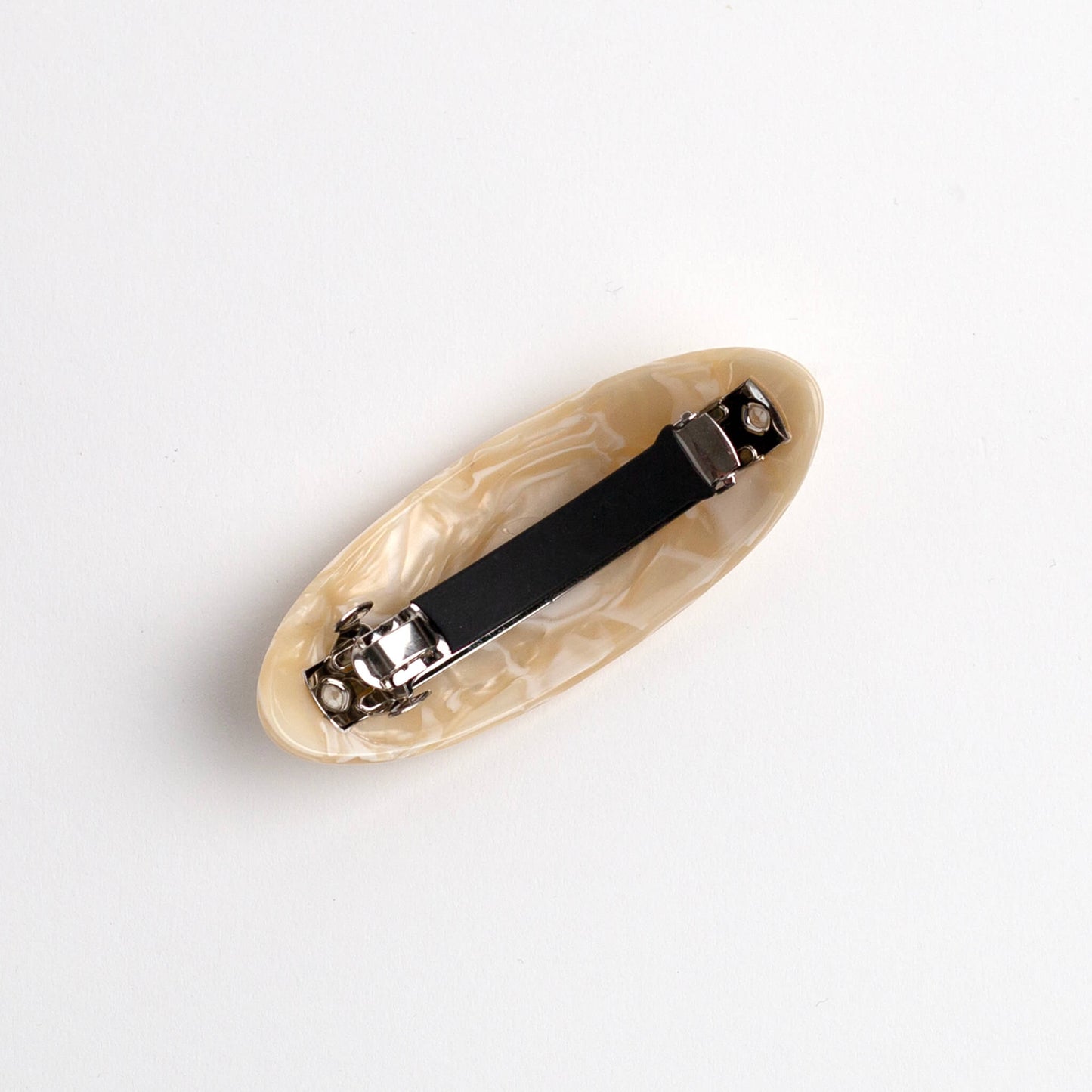 THOC Juno Barrette Hair Clip Whipped Ice Cream with clip side showing, on a white background