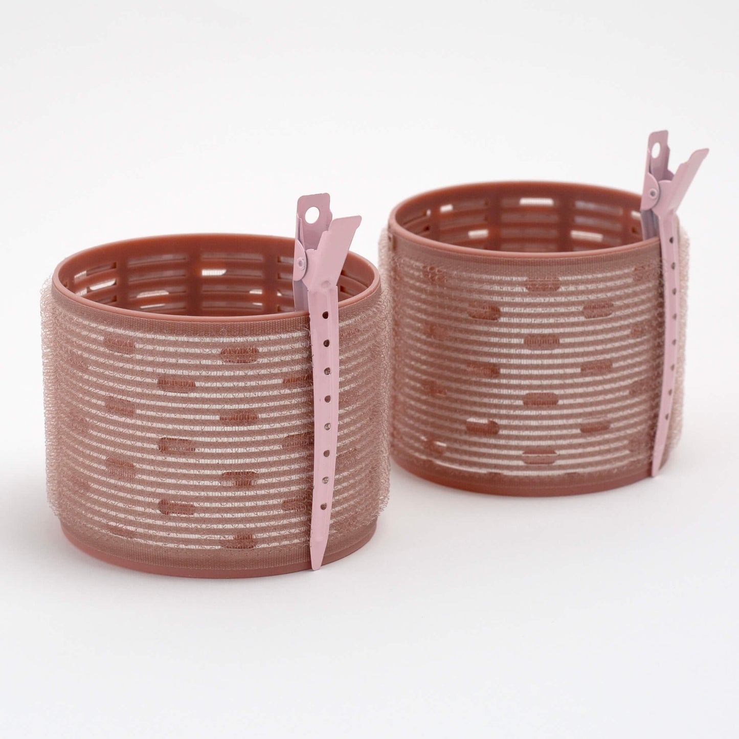 THOC Ceramic Thermal Hair Rollers Two large sized shown upright with hair pins