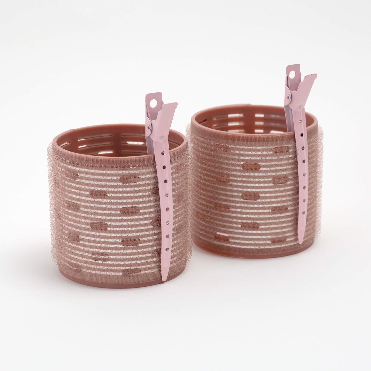 THOC  Ceramic Thermal Hair Rollers Two medium sized shown upright with hair pins