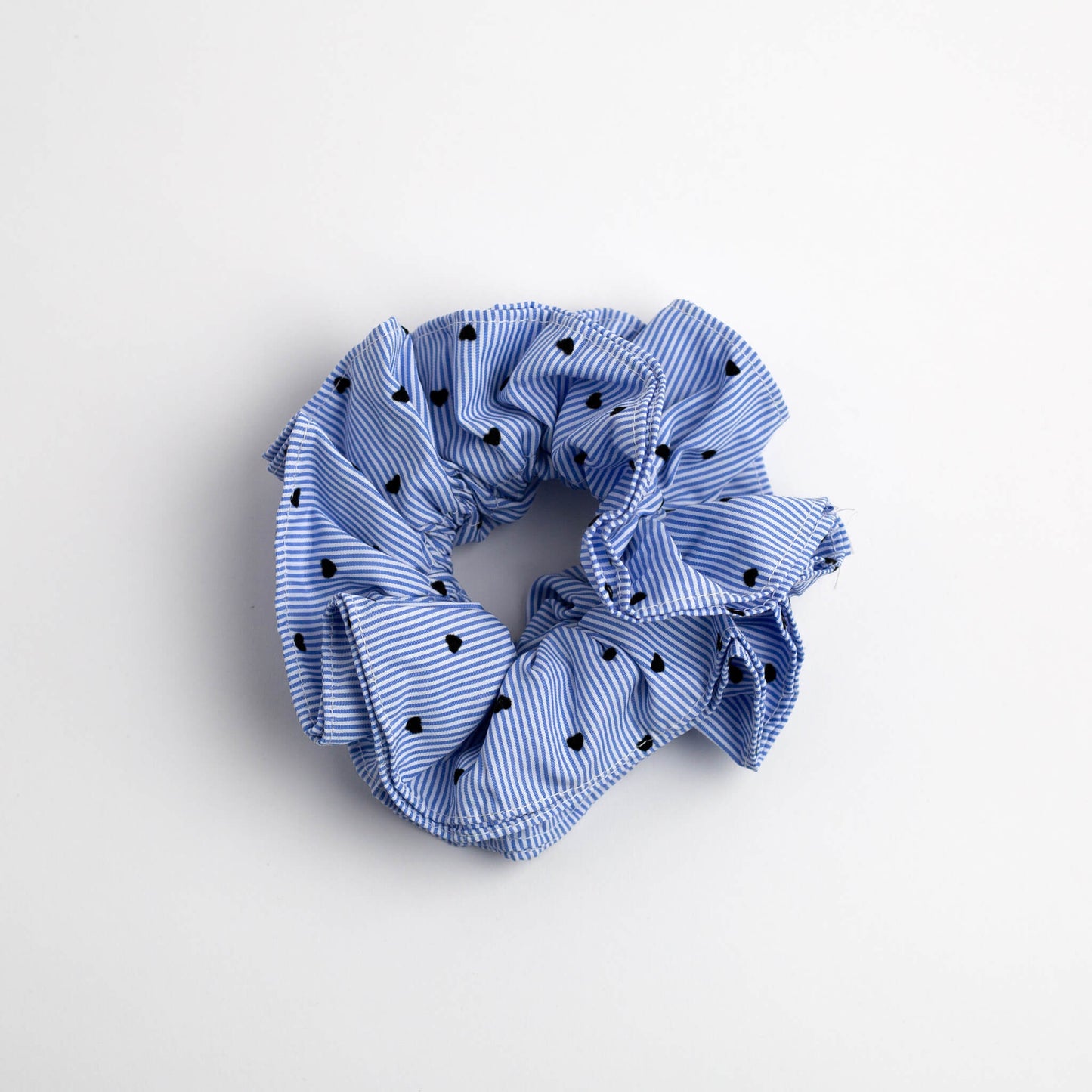 THOC Bloom Double Layer Scrunchie Blue Stripe on white background