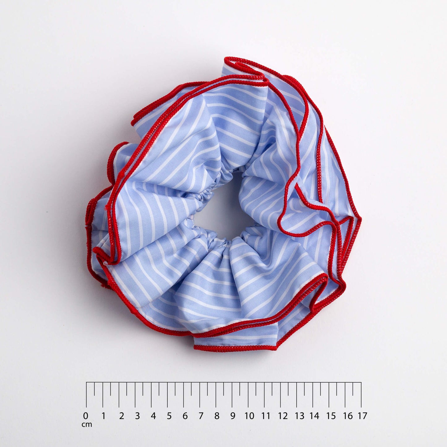 THOC Bloom Double Layer Scrunchie Blue Stripe on white background