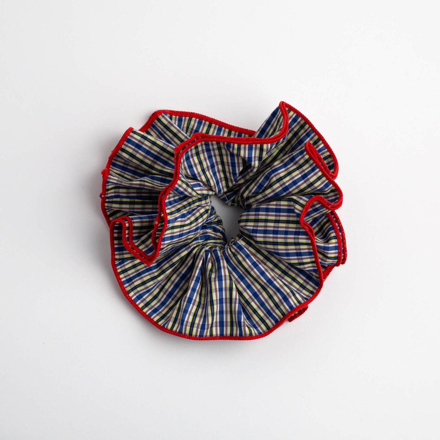 THOC Bloom Double Layer Scrunchie Red Plaid on white background